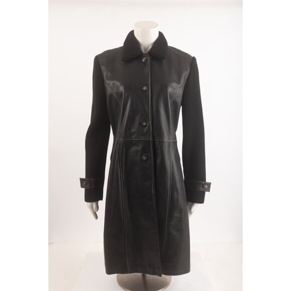 Bently Arbuckle Womens Jacket Coat Leather Wool Mid Length M Medium Black NWT - Picture 1 of 6